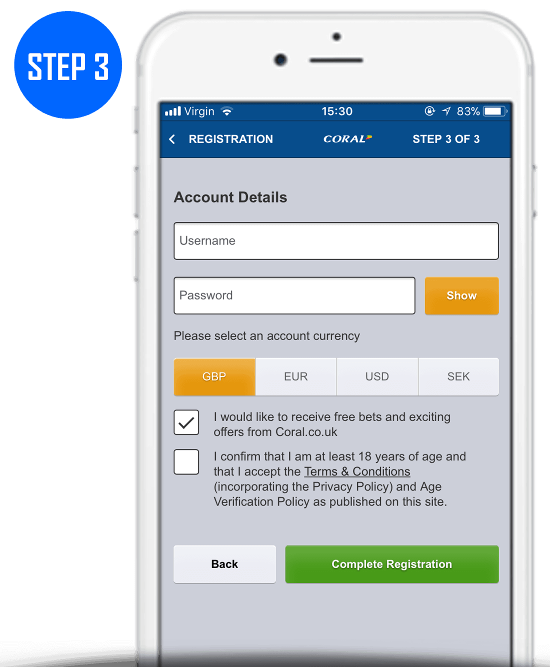 Coral Sign Up Process Step 3