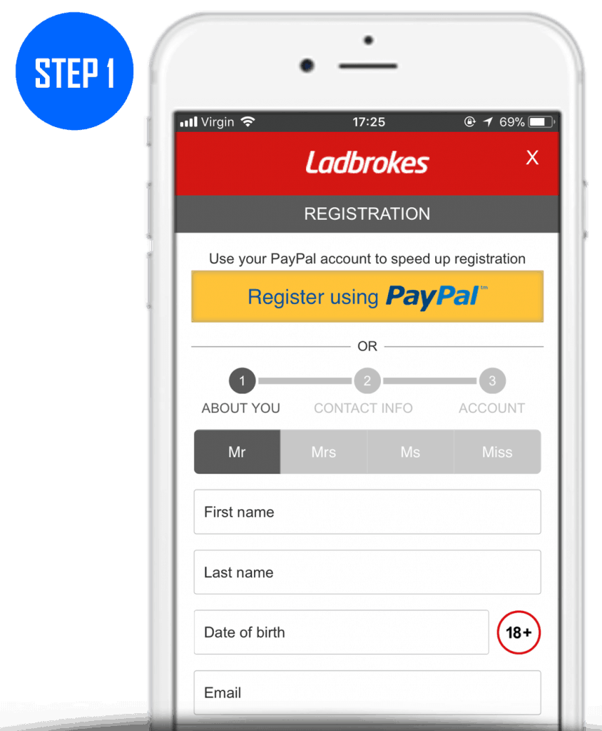 Ladbrokes Sign Up Process Step 1