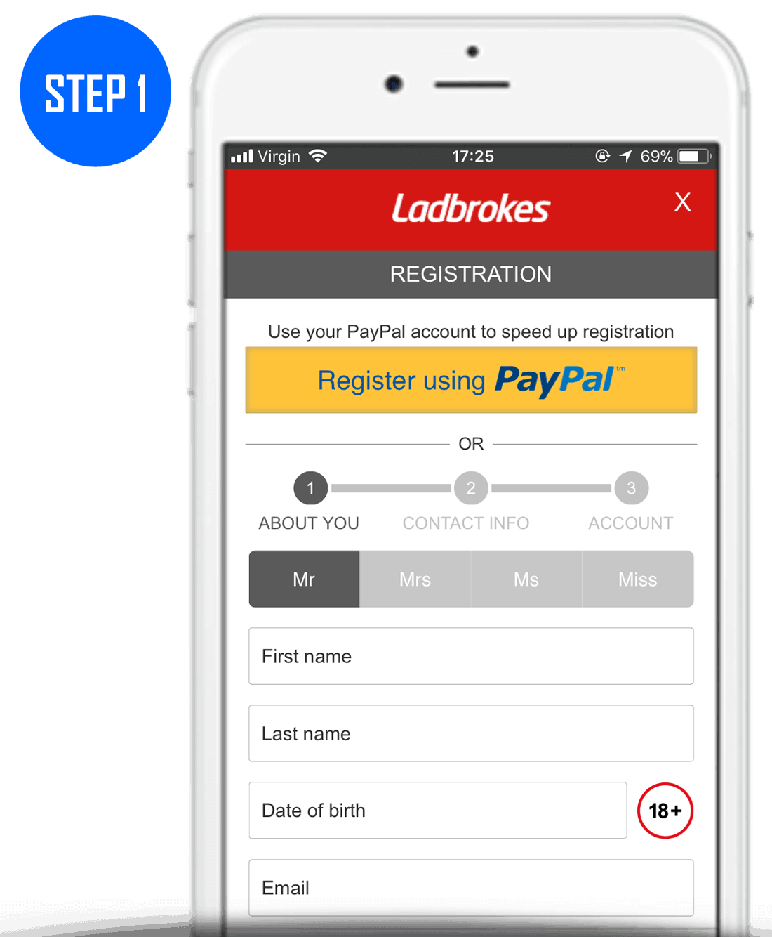 Ladbrokes Sign Up Process Step 1