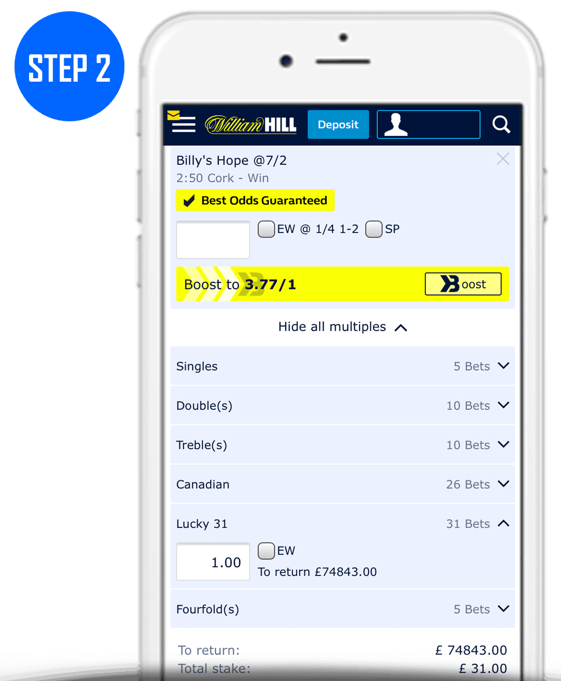 How To Place A Lucky 31 Bet Step 2