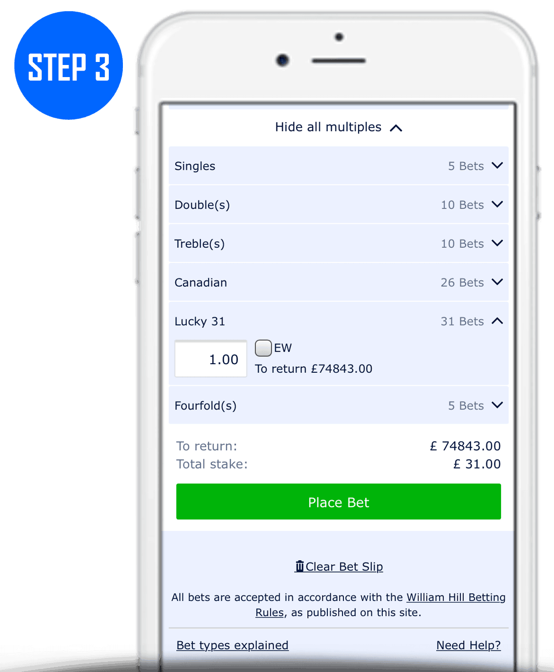 How To Place A Lucky 31 Bet Step 3