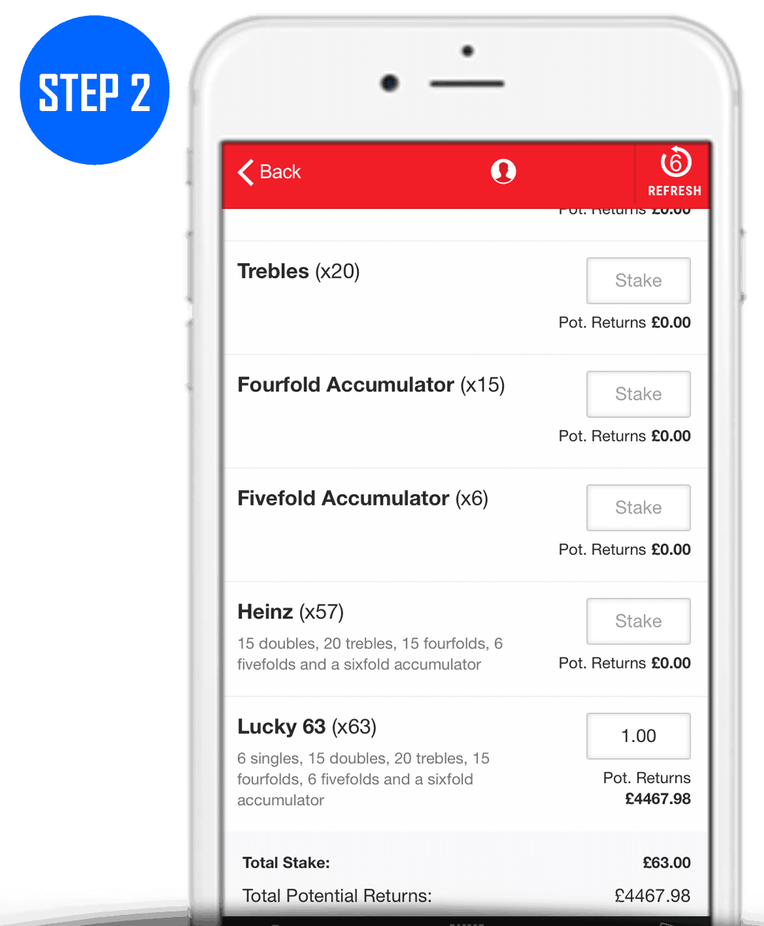 How To Place A Lucky 63 Bet Step 2