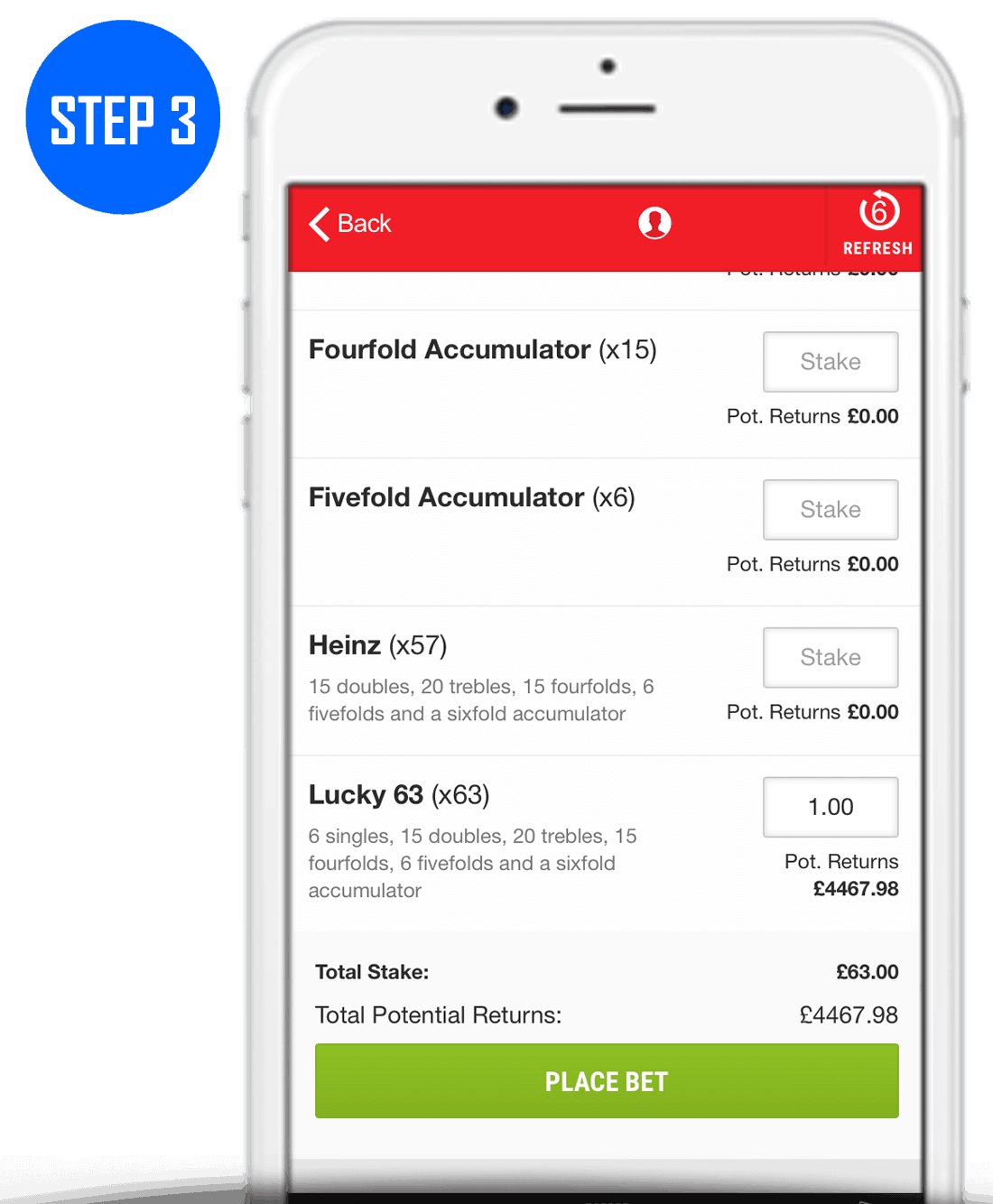 How To Place A Lucky 63 Bet Step 3