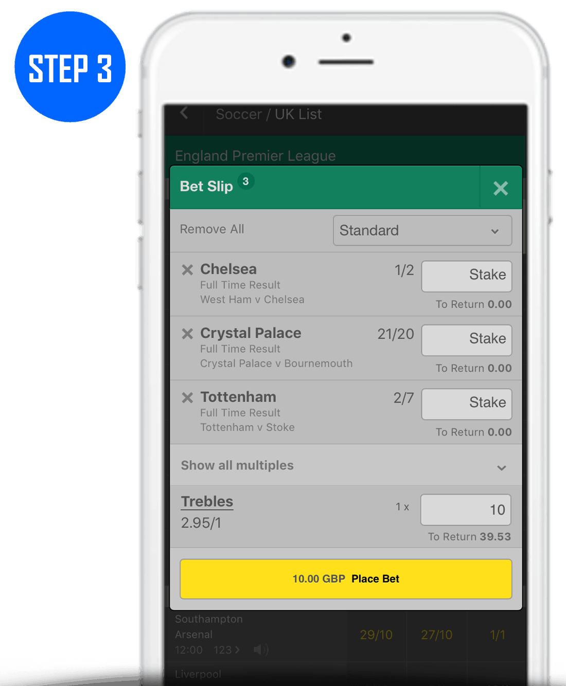 How To Place A Treble Bet Step 3