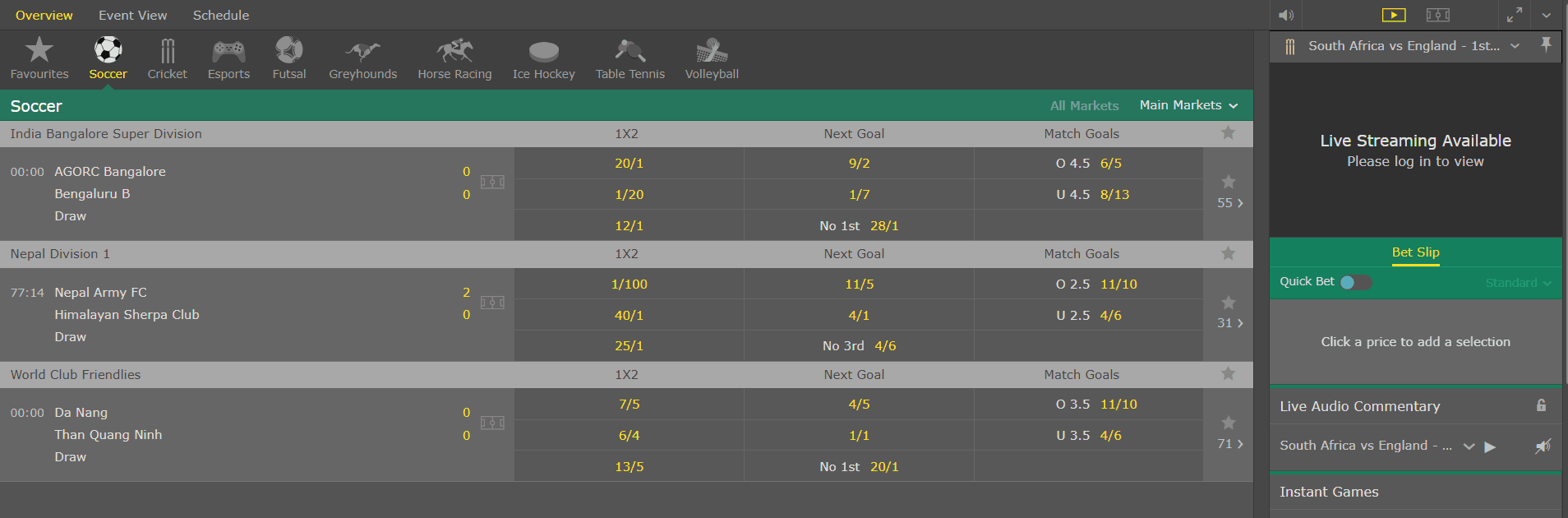 live in-play matches