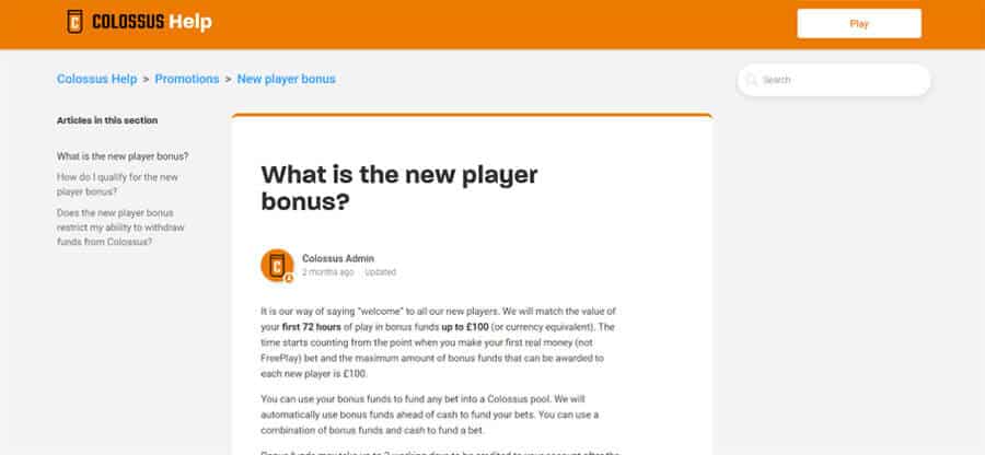 Colossus Bets Promotional Help Page