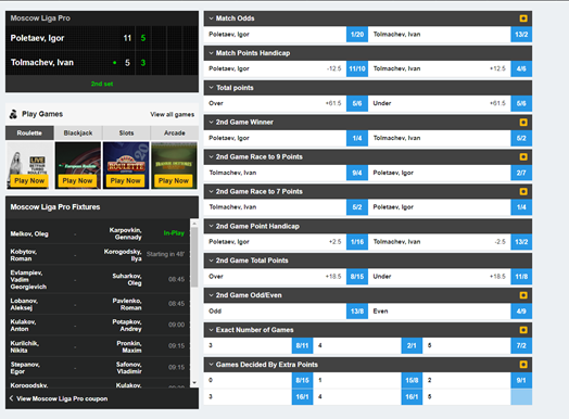 betfair table tennis
