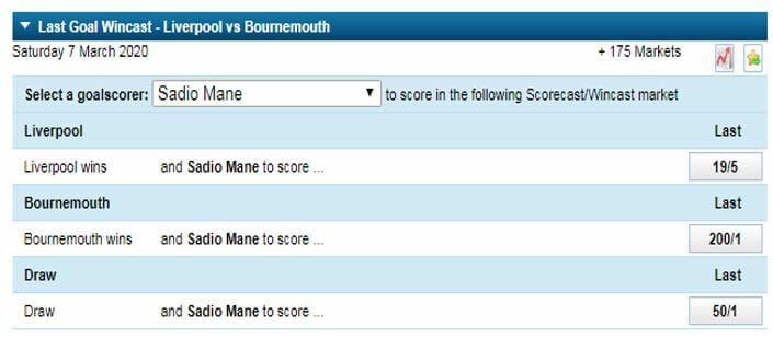Last Goal Wincast market for Liverpool vs Bournemouth