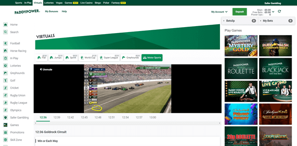 Screenshot Of Paddy Power Virtual Motor Racing Page