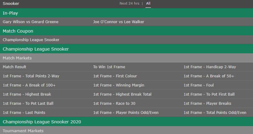 Live snooker betting at bet365