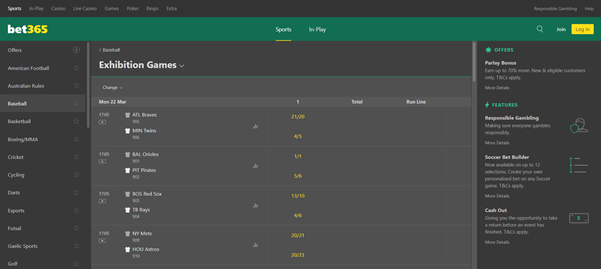 bet365 baseball Market