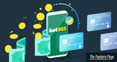 an illustration of a mobile phone with bet365 logo, cash, coins and credit cards