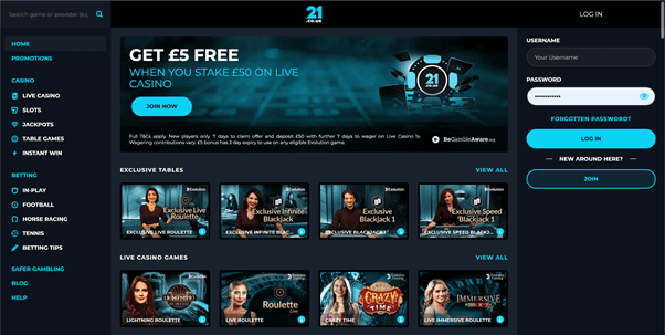 21.co.uk homepage
