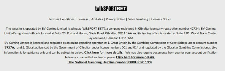 talkSPORT BET Footer Screenshot