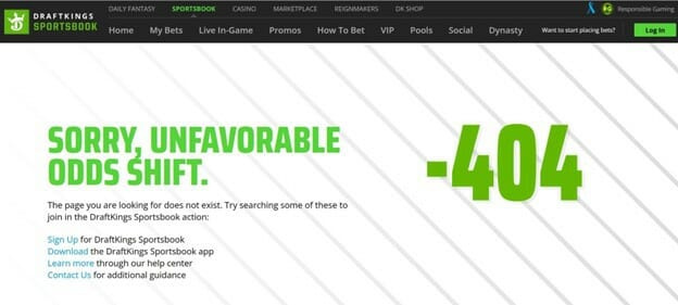 DraftKings Error Page Screenshot